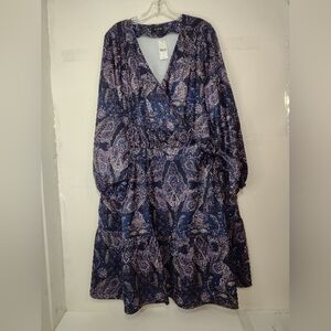 Lane Bryant Navy and Purple Paisley Long Sleeve Dress Size (22)